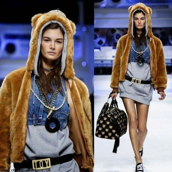 2015 MOSCHINO COUTURE Teddy Bear Hoodie Faux Fur Bomber Ready To Bear - US 4